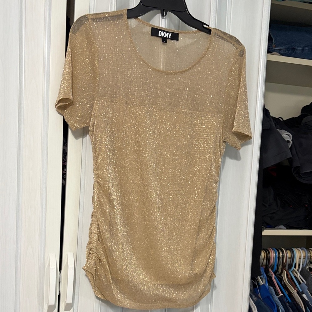 DKNY Shimmering Gold Short Sleeve Top